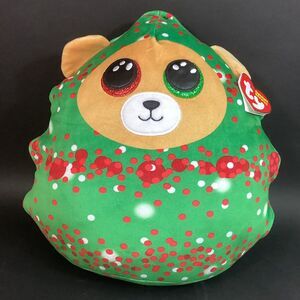 TY Squishy Beanies Everett - Puppy Dog Christmas - With Tag - Tan/Green w/Spots